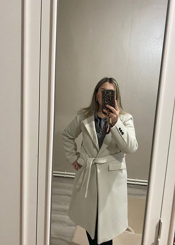 Bej Midi Kadın Kaban Düğmeli Yaka - Görsel 6