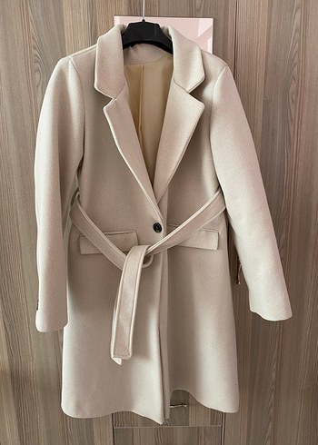 Bej Midi Kadın Kaban Düğmeli Yaka - Görsel 2