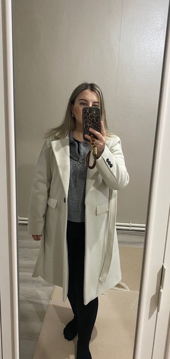 Bej Midi Kadın Kaban Düğmeli Yaka - Görsel 5