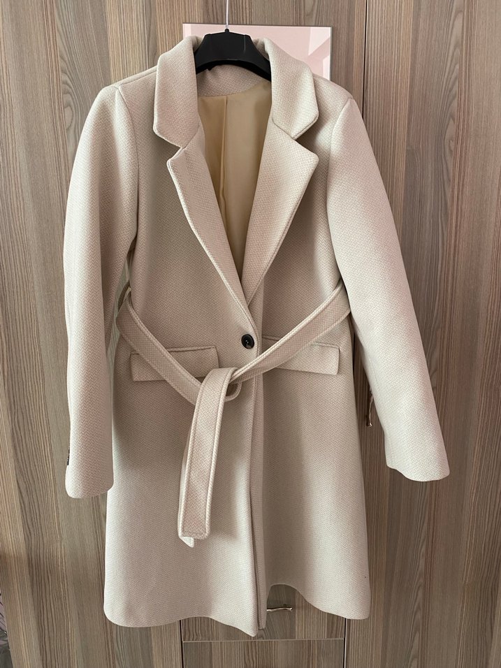 Bej Midi Kadın Kaban Düğmeli Yaka - Görsel 2