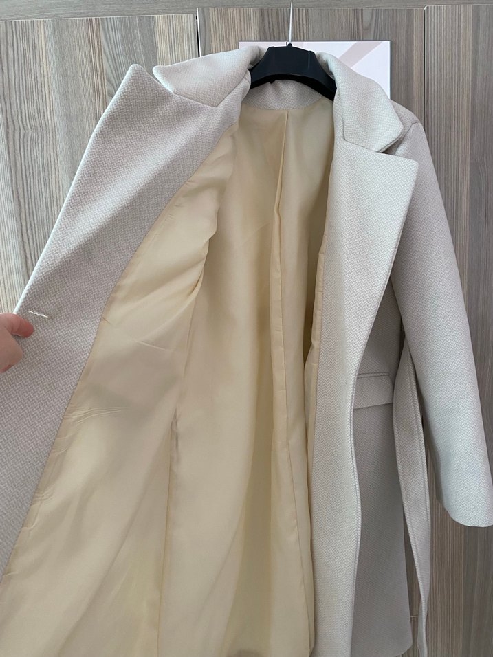 Bej Midi Kadın Kaban Düğmeli Yaka - Görsel 4