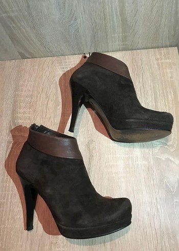 Kahverengi Süet Tokalı Stiletto Topuklu Botlar - Görsel 6