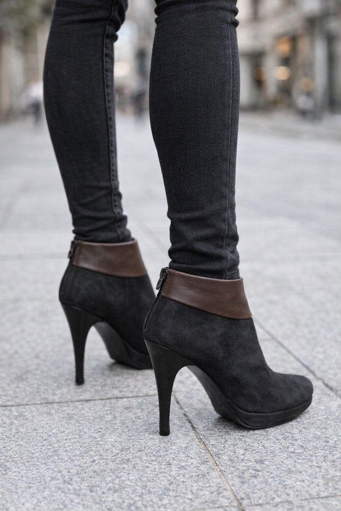 Kahverengi Süet Tokalı Stiletto Topuklu Botlar - Görsel 2