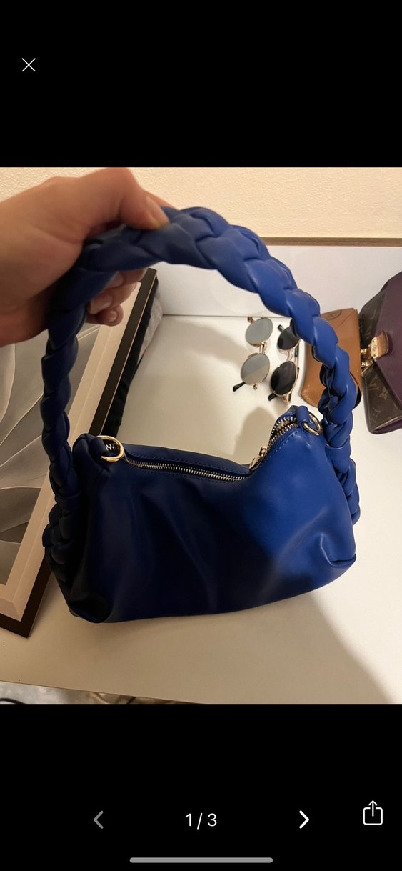 Mavi Deri Kadın El Çantası - Görsel 3