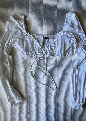 H&M Beyaz Büzgülü Straplez Bluz