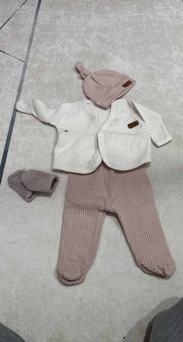 Bebek Kız Örgü Beyaz Takım - Görsel 2