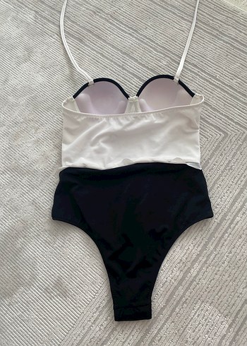 İnce Askılı Siyah Beyaz Kadın Mayo - Görsel 2