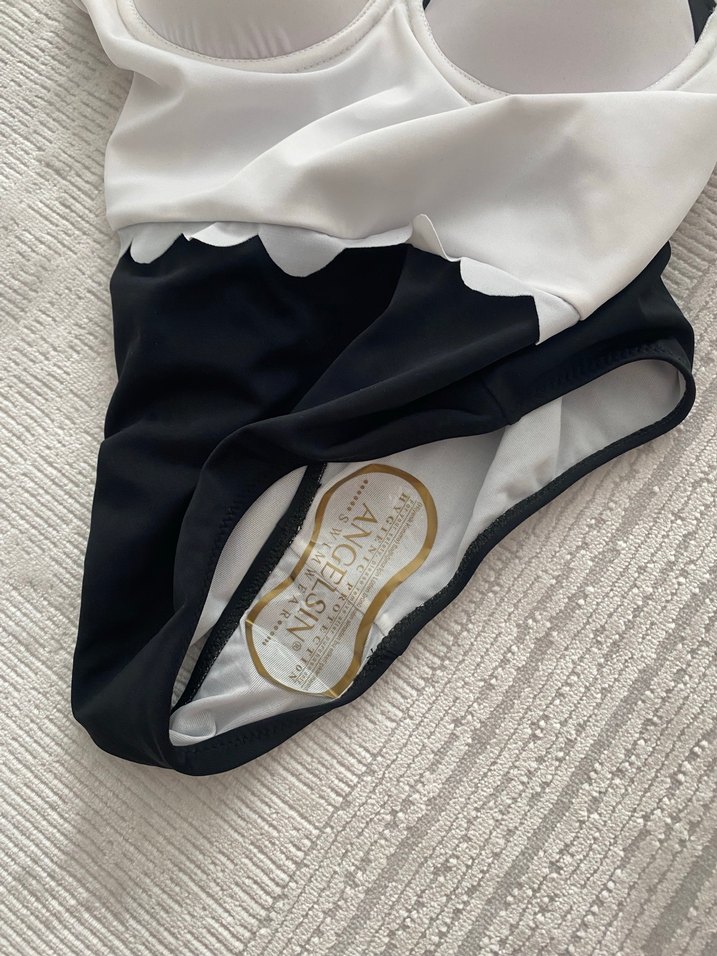 İnce Askılı Siyah Beyaz Kadın Mayo - Görsel 3