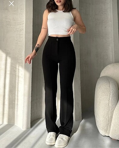 Siyah Likralı krep pantalon