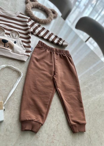 Kahverengi Çizgili Uzun Kollu Bebek Takımı - Görsel 4