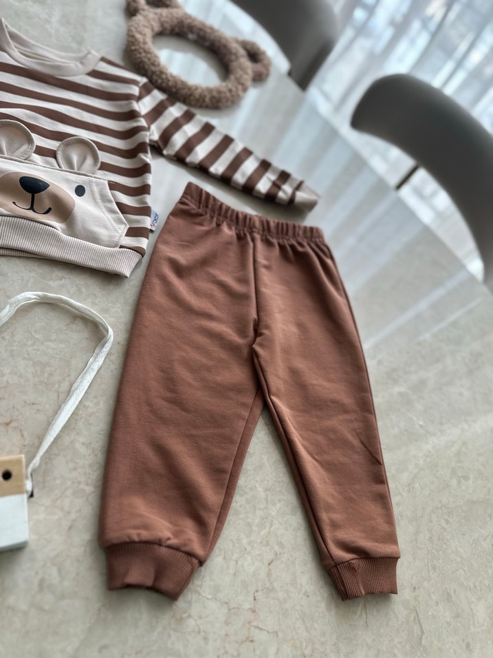 Kahverengi Çizgili Uzun Kollu Bebek Takımı - Görsel 4