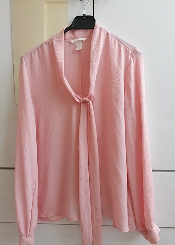 Pembe Keten Kadın V Yaka Gömlek