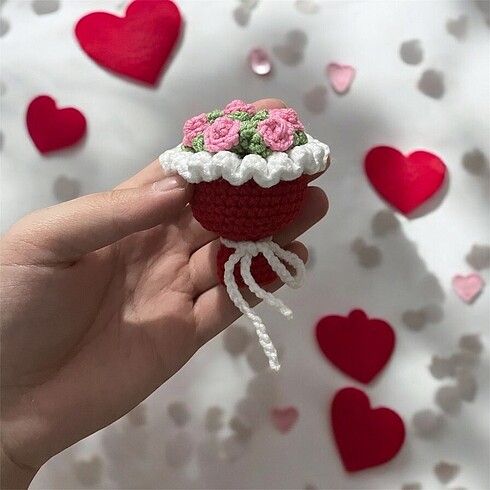  Beden beyaz Renk Buket anahtarlık amigurumi