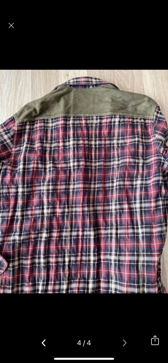 Düğmeli Bordo Ekoseli erkek Gömlek - Görsel 4