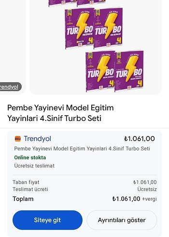 Pembe Yayınevi 4. Sınıf Turbo Eğitim Seti