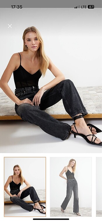 Siyah Antrasit Yüksek Bel Wide Leg Jean