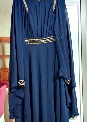 Nakış İşlemeli Lacivert Uzun Kollu Elbise - Görsel 2