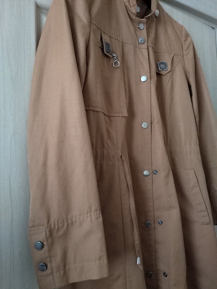 Bej Kadın Uzun Trençkot - Görsel 5