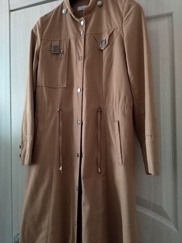 Uzun Hardal rengi Kadın Trençkot - Görsel 4