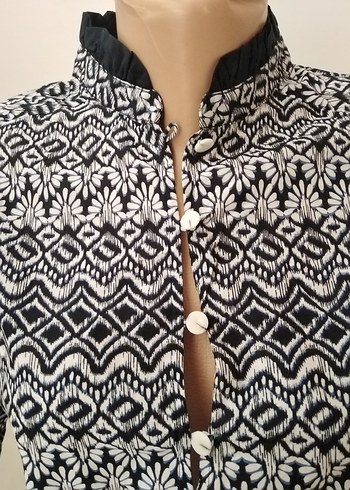 Desenli Bohem lacivert Uzun Kollu Bluz - Görsel 2