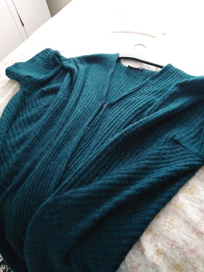 Uzun yeşil salaş hırka - Görsel 4