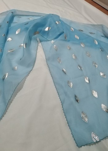 Mavi İpek Görünümlü iğne oyalı Kadın Şal - Görsel 3