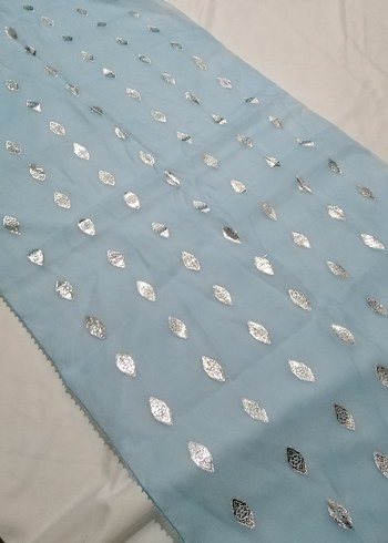 Mavi İpek Görünümlü iğne oyalı Kadın Şal - Görsel 4