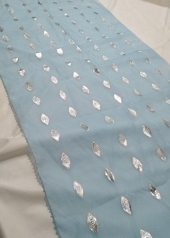 Mavi İpek Görünümlü iğne oyalı Kadın Şal - Görsel 5