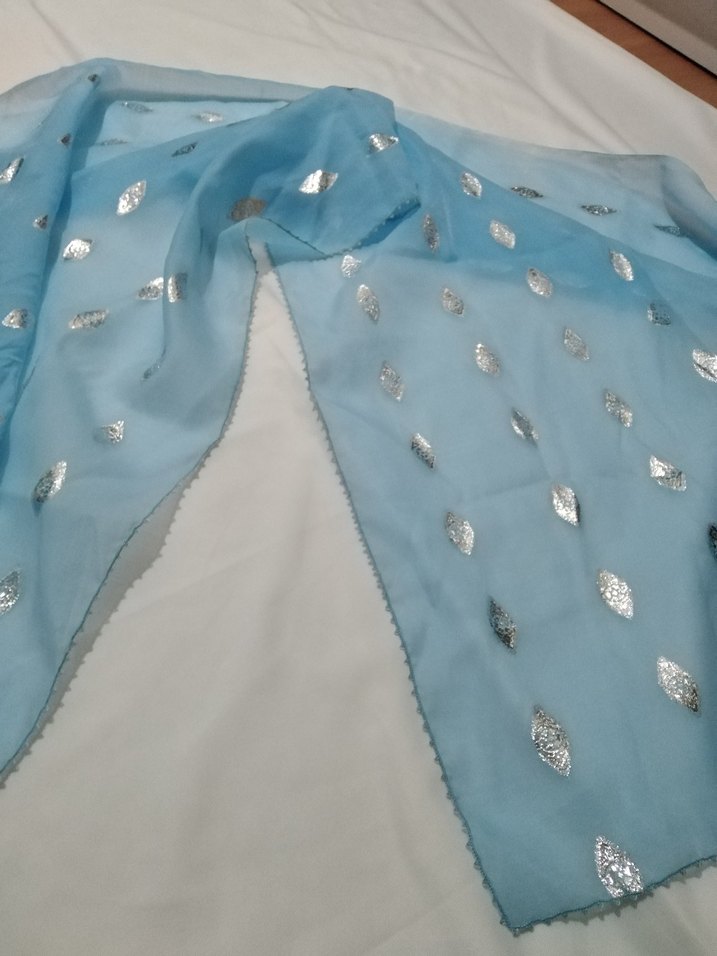 Mavi İpek Görünümlü iğne oyalı Kadın Şal - Görsel 3
