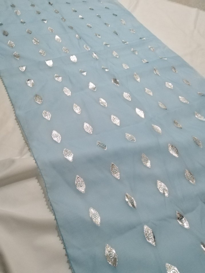 Mavi İpek Görünümlü iğne oyalı Kadın Şal - Görsel 5