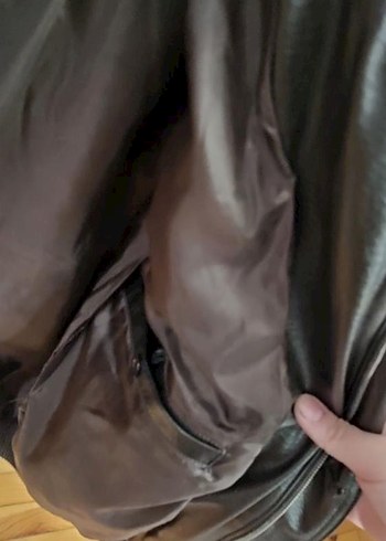 Düğmeli Kahverengi Deri Biker Ceket - Görsel 5