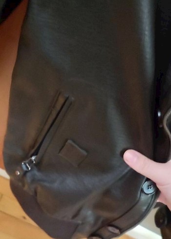 Düğmeli Kahverengi Deri Biker Ceket - Görsel 6