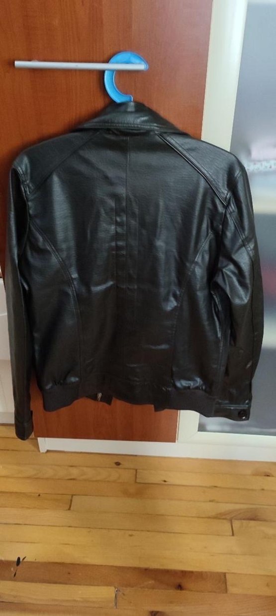 Düğmeli Kahverengi Deri Biker Ceket - Görsel 2