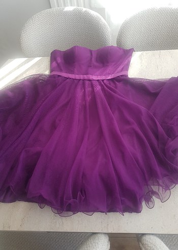 Mor Straplez Midi Abiye Elbise - Görsel 6