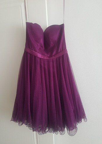 Mor Straplez Midi Abiye Elbise - Görsel 7