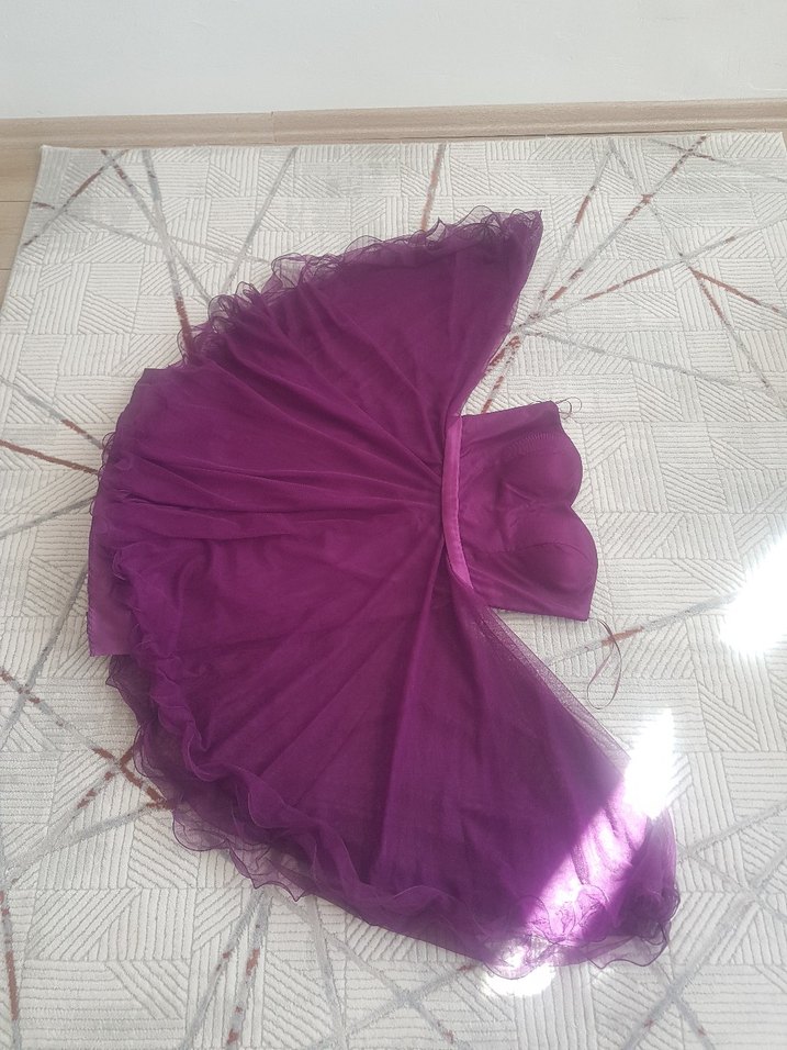 Mor Straplez Midi Abiye Elbise - Görsel 4