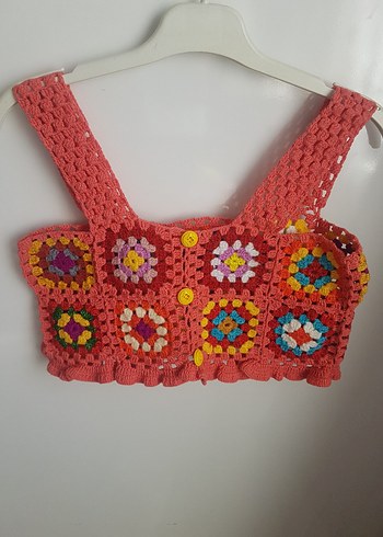 Renkli Nakışlı Örgü Kız crop - Görsel 3
