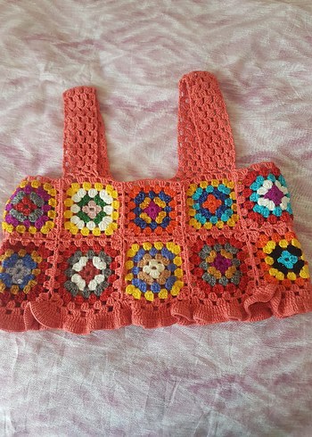 Renkli Nakışlı Örgü Kız crop - Görsel 2