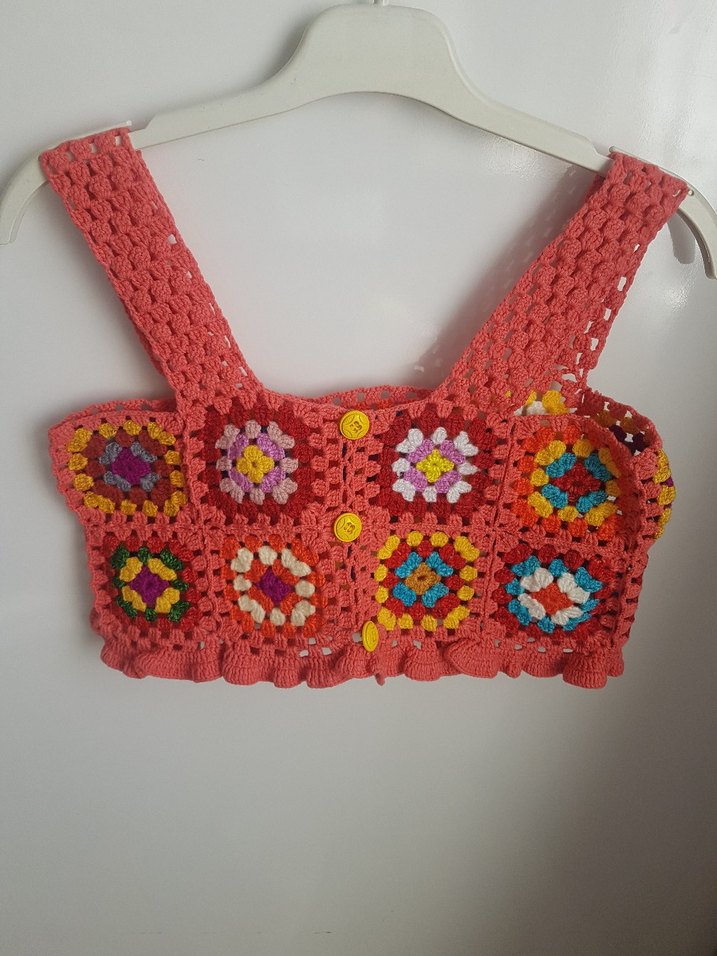 Renkli Nakışlı Örgü Kız crop - Görsel 3