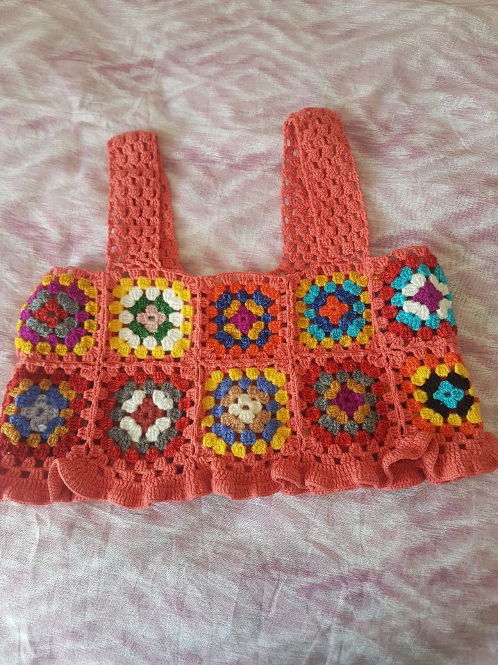 Renkli Nakışlı Örgü Kız crop - Görsel 2