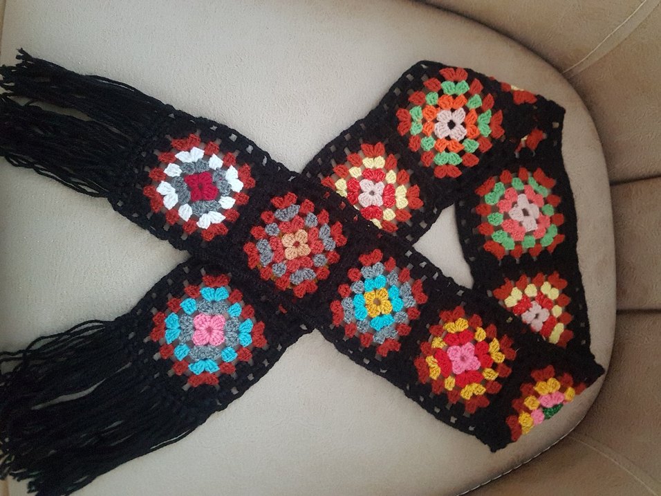 Renkli Örgü Bohem Kadın Şal - Görsel 2