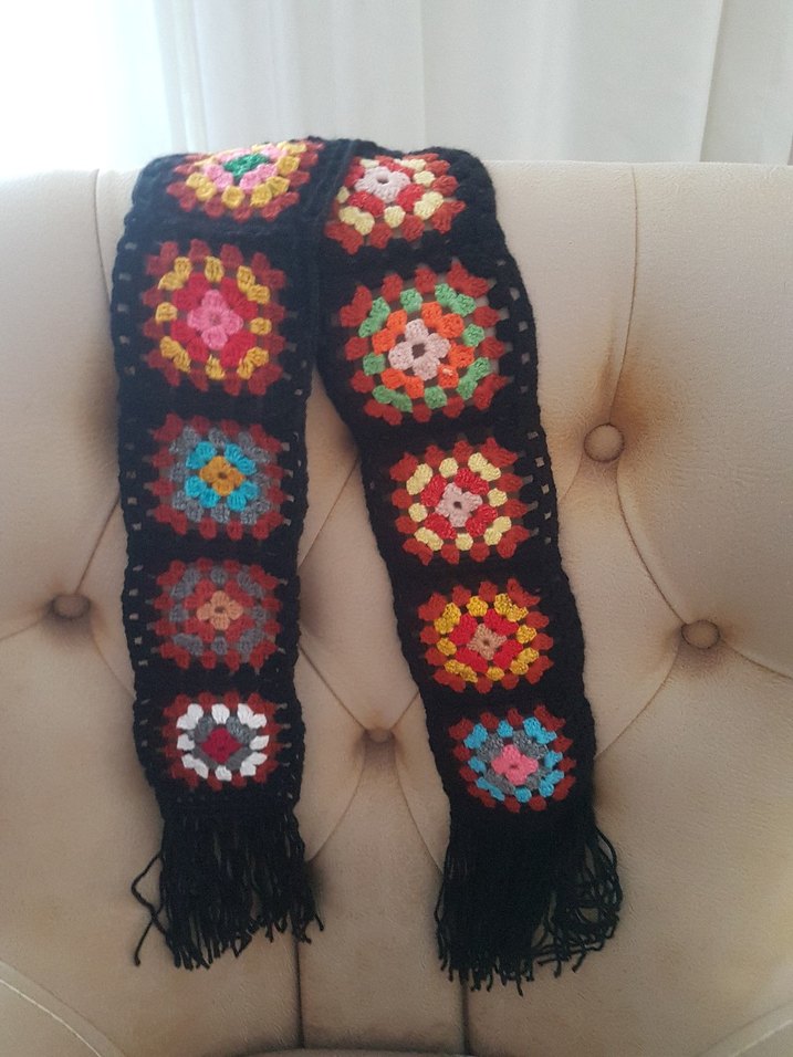 Renkli Örgü Bohem Kadın Şal - Görsel 3