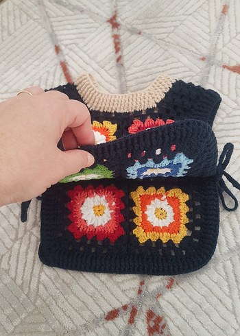 Çiçek Nakışlı Kız Örgü süveter - Görsel 5