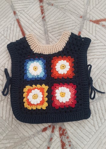 Çiçek Nakışlı Kız Örgü süveter - Görsel 2