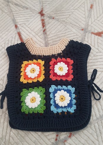 Çiçek Nakışlı Kız Örgü süveter - Görsel 3