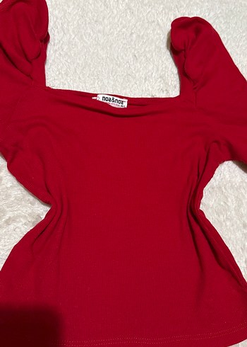 Kısa Prenses Kollu Kırmızı Triko Bluz - Görsel 4