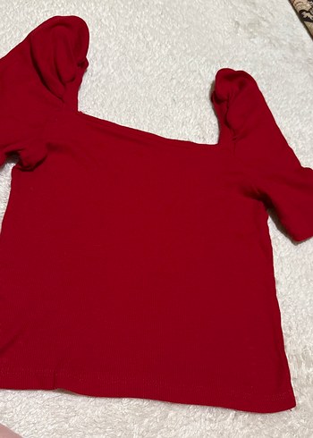 Kısa Prenses Kollu Kırmızı Triko Bluz - Görsel 3