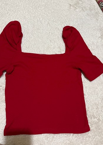 Kısa Prenses Kollu Kırmızı Triko Bluz - Görsel 2