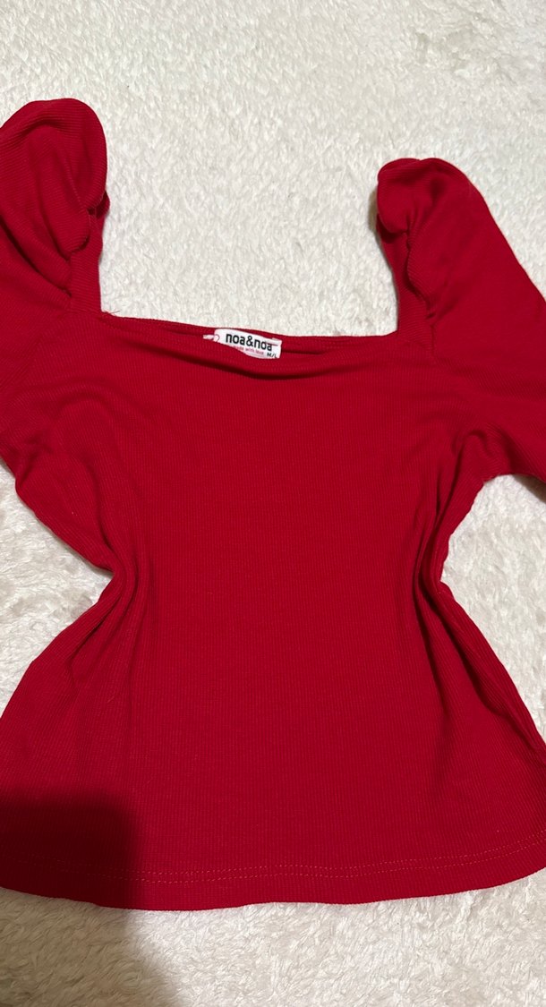 Kısa Prenses Kollu Kırmızı Triko Bluz - Görsel 4