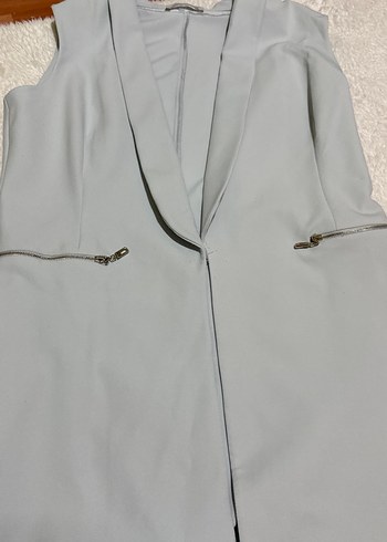 Gri Midi Kolsuz Ceket Yelek - Görsel 2